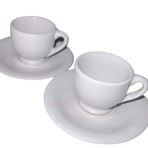 ESPRESSO CUPS AND SAUCER SET OF TWO 2 WHITE PORCELAIN